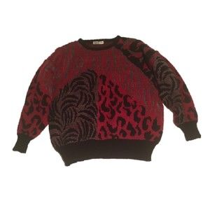 Vintage maroon & black jungle cat sweater mens S/M womens L silver threaded